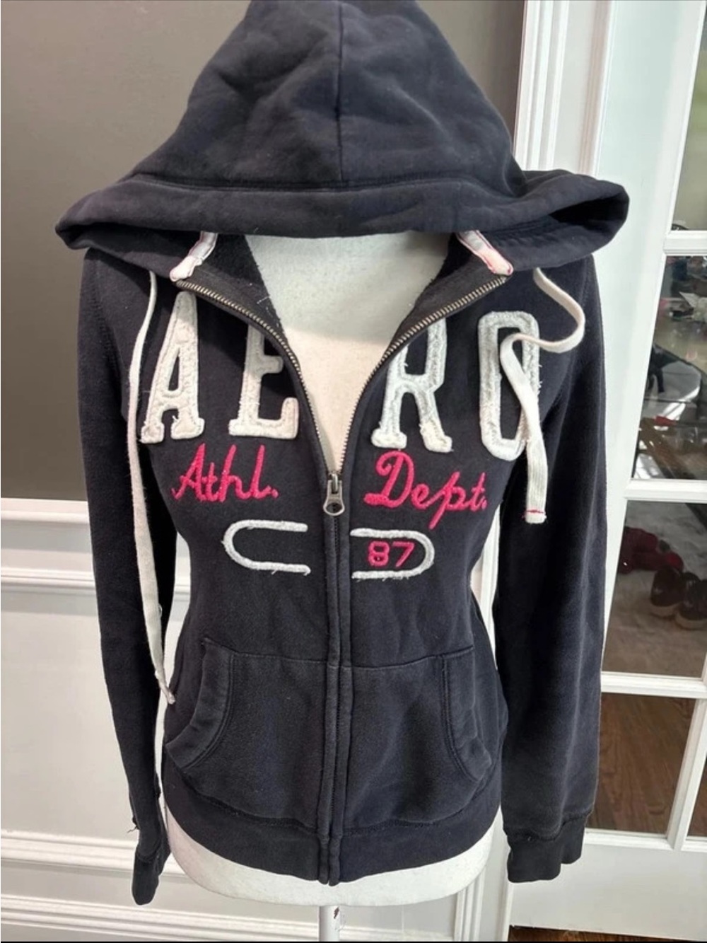 Aeropostale Black Zip-Up Hoodie with Pink Script